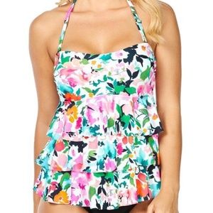 (NWT) Island Escape Women's San Joaquin Floral Tiered Ruffled Tankini Top Size 6